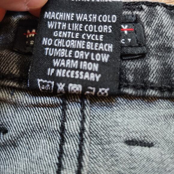 M Society Politically Incorrect Jeans Mens Size 34x32 Black Distressed Patched - Picture 12 of 12